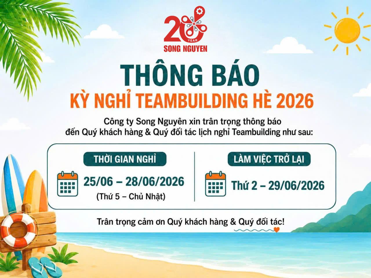 Thông báo kỳ nghỉ Teambuilding hè 2026